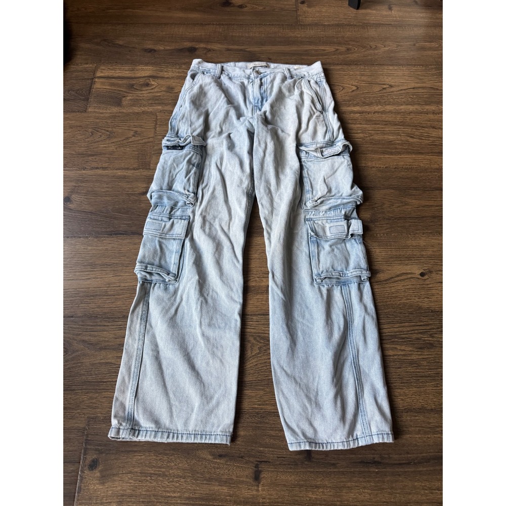 PacSun Baggy Cargo Jeans Light Wash Denim Wide Leg Utility Pants 29x30